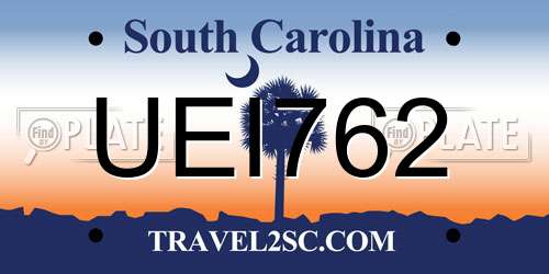 UEI762 South Carolina License Plate