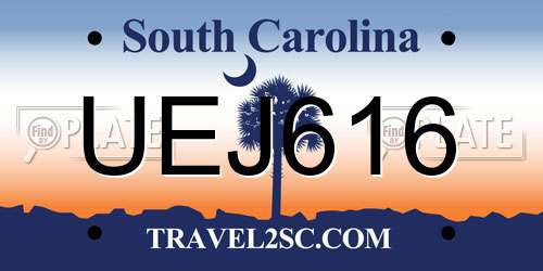 UEJ616 South Carolina License Plate