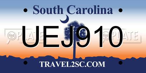 UEJ910 South Carolina License Plate