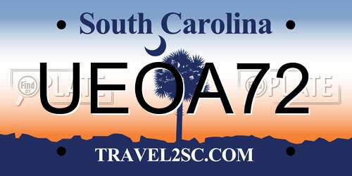 UEOA72 South Carolina License Plate