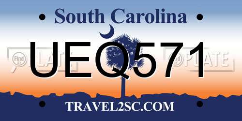 UEQ571 South Carolina License Plate