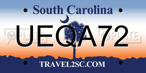 UEQA72 South Carolina License Plate
