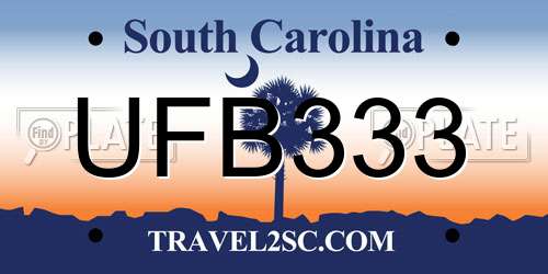 UFB333 South Carolina License Plate