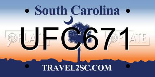 UFC671 South Carolina License Plate