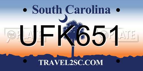 UFK651 South Carolina License Plate