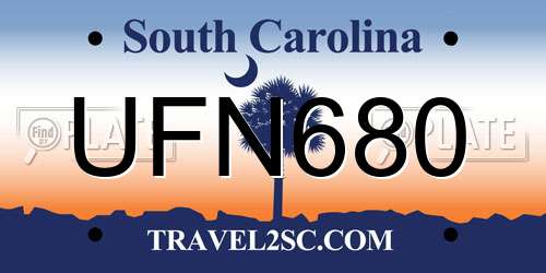 UFN680 South Carolina License Plate