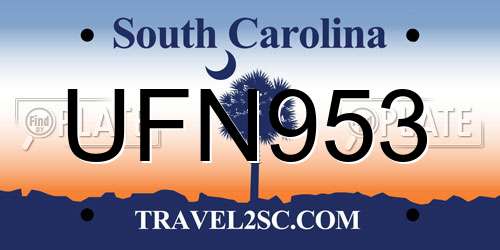 UFN953 South Carolina License Plate