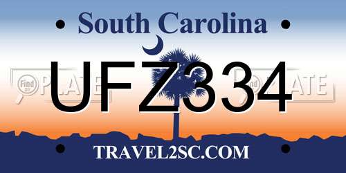 UFZ334 South Carolina License Plate