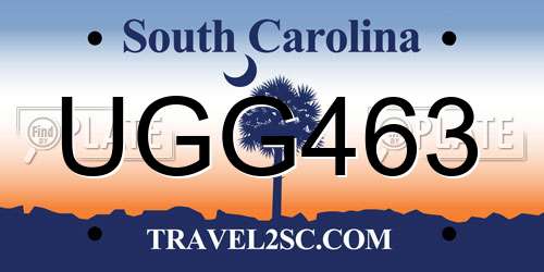 UGG463 South Carolina License Plate
