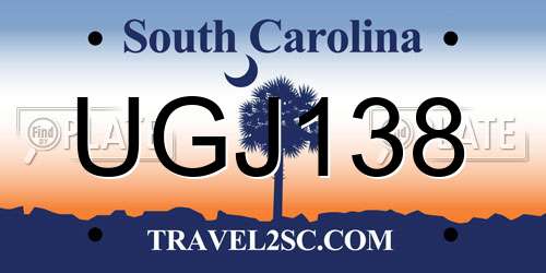 UGJ138 South Carolina License Plate