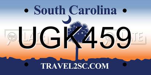 UGK459 South Carolina License Plate