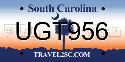 UGT956 South Carolina License Plate