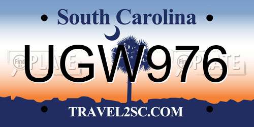 UGW976 South Carolina License Plate