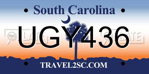 UGY436 South Carolina License Plate
