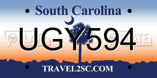 UGY594 South Carolina License Plate