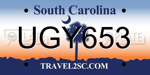 UGY653 South Carolina License Plate
