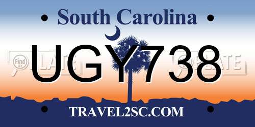 UGY738 South Carolina License Plate