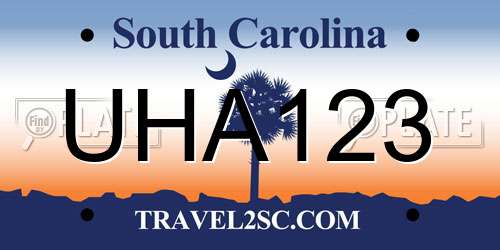 UHA123 South Carolina License Plate