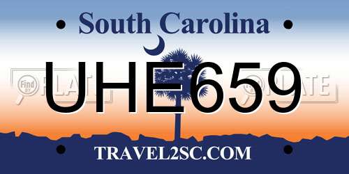 UHE659 South Carolina License Plate