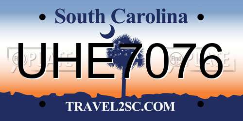 UHE7076 South Carolina License Plate