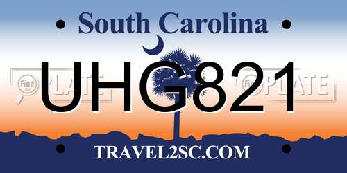 UHG821 South Carolina License Plate