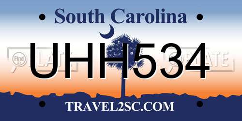 UHH534 South Carolina License Plate