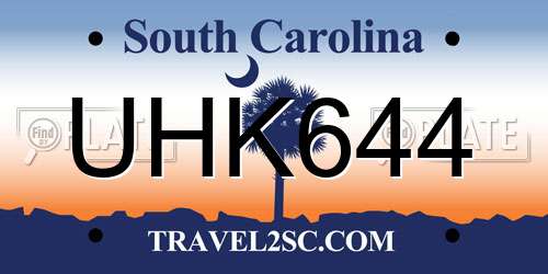 UHK644 South Carolina License Plate