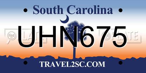 UHN675 South Carolina License Plate