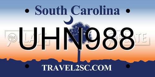 UHN988 South Carolina License Plate