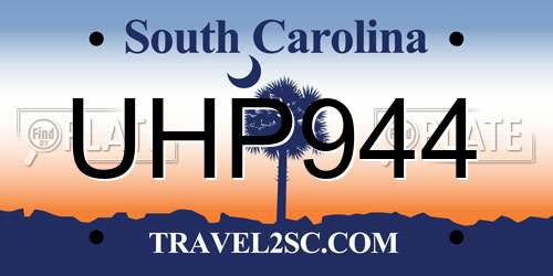 UHP944 South Carolina License Plate