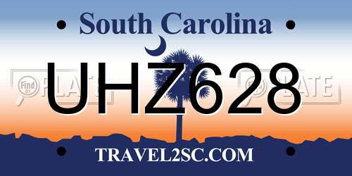 UHZ628 South Carolina License Plate