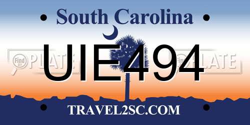 UIE494 South Carolina License Plate