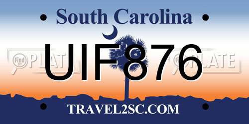 UIF876 South Carolina License Plate