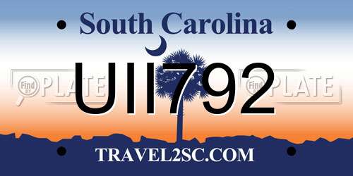 UII792 South Carolina License Plate
