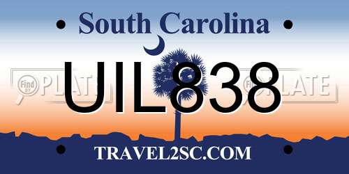 UIL838 South Carolina License Plate