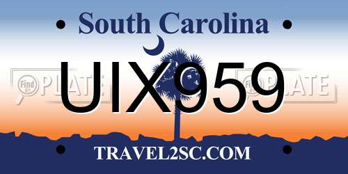 UIX959 South Carolina License Plate