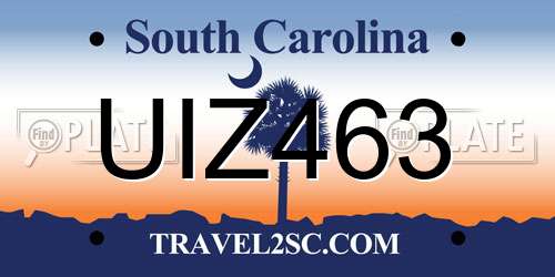UIZ463 South Carolina License Plate