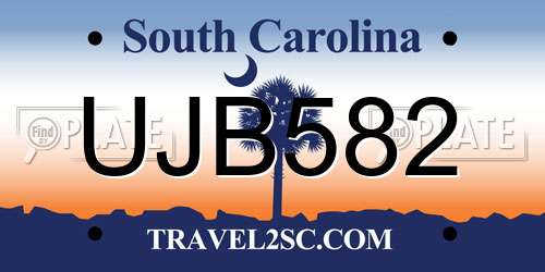 UJB582 South Carolina License Plate