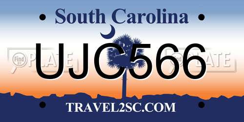 UJC566 South Carolina License Plate