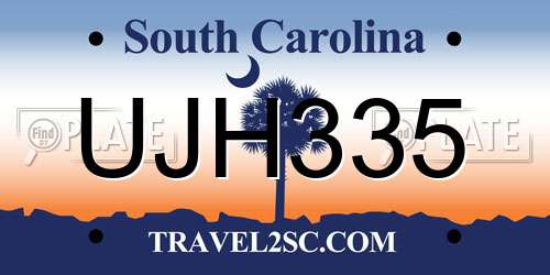 UJH335 South Carolina License Plate