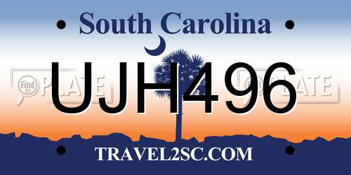 UJH496 South Carolina License Plate