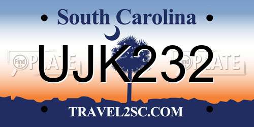 UJK232 South Carolina License Plate