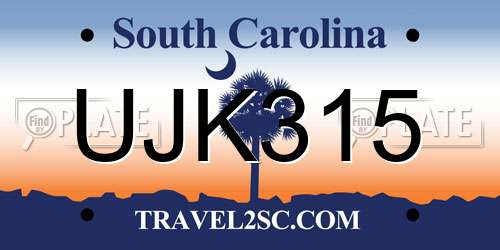 UJK315 South Carolina License Plate