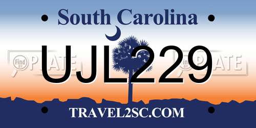 UJL229 South Carolina License Plate