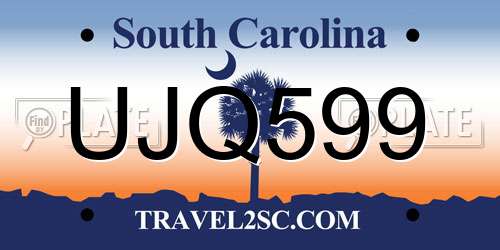 UJQ599 South Carolina License Plate