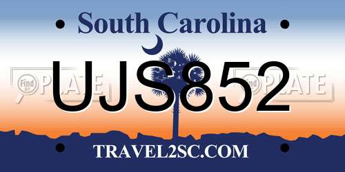 UJS852 South Carolina License Plate