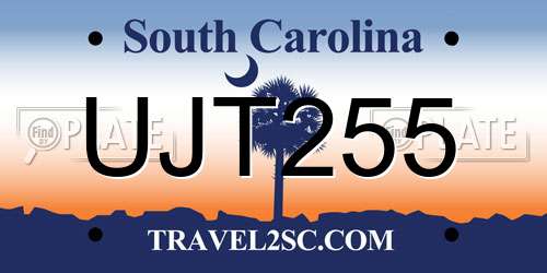 UJT255 South Carolina License Plate