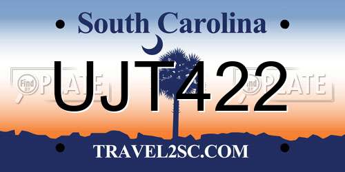 UJT422 South Carolina License Plate