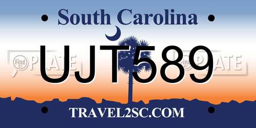 UJT589 South Carolina License Plate