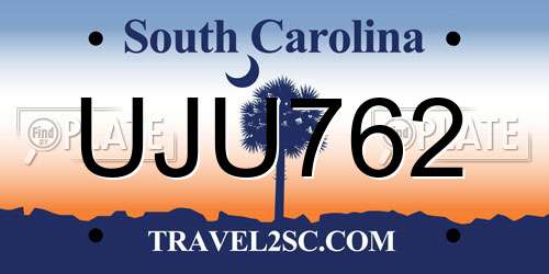 UJU762 South Carolina License Plate